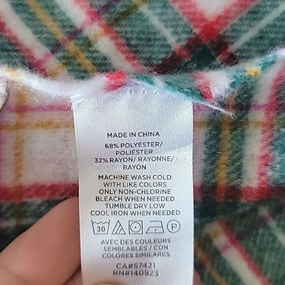 LOFT Outlet Plaid Cream Green Red Pink Fringe Hem Winter Scarf - Picture 4 of 7